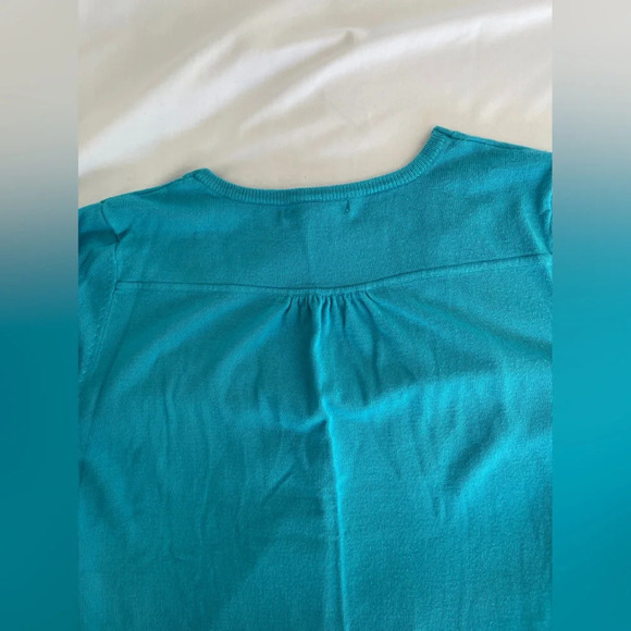 Roz & Ali Light Blue V-Neck 3/4 Sleeve Cardigan Sweater Size Small - Picture 8 of 11